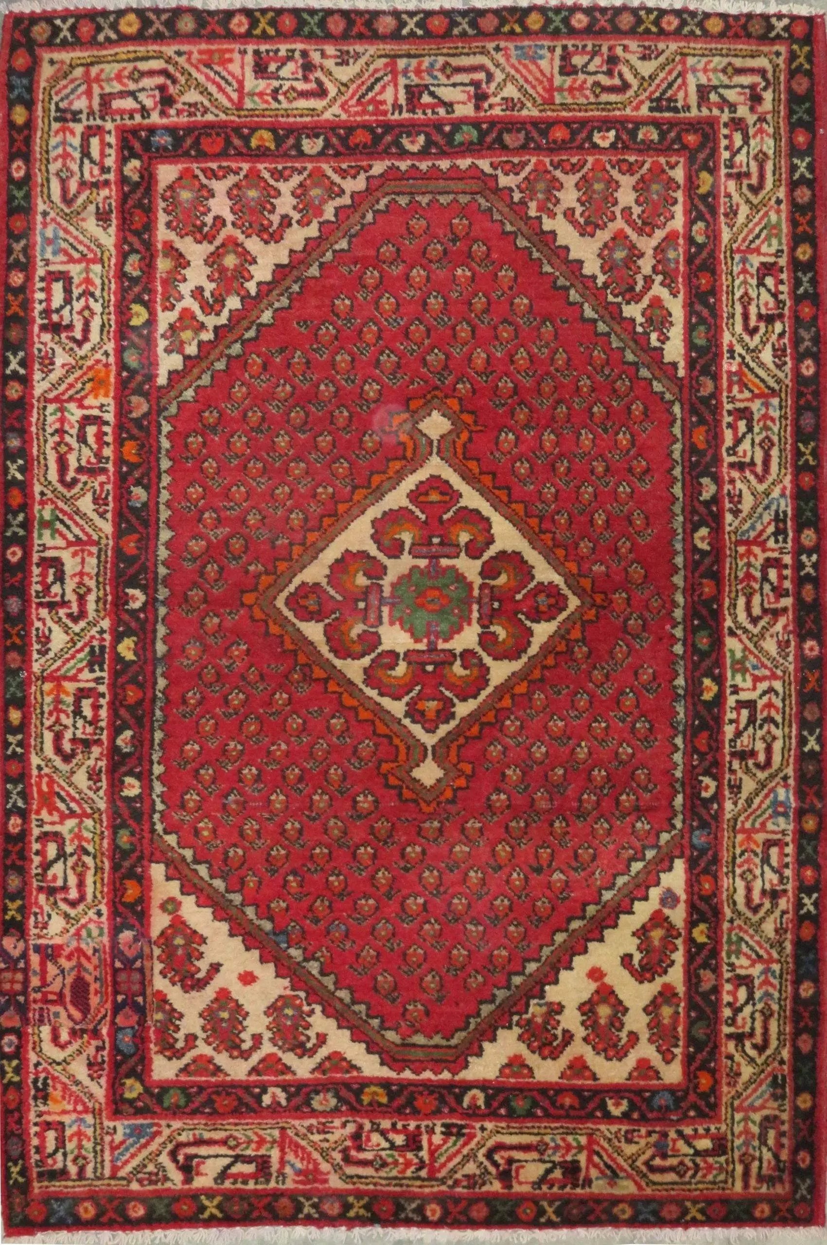 One Of The Kind Hand-Knotted Persian Wool Rug _ Luxurious Vintage Design, 5'1" x 3'4", Artisan Crafted